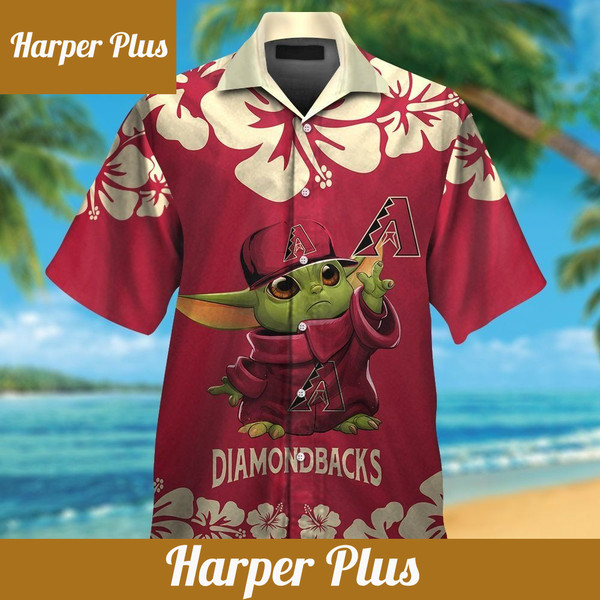 Arizona Diamondbacks Baby Yoda Short Sleeve Button Up Tropical Hawaiian Shirt - Trendy Aloha.jpg