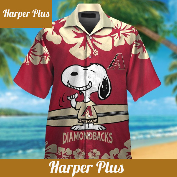 Arizona Diamondbacks Snoopy Short Sleeve Button Up Tropical Hawaiian Shirt - Trendy Aloha.jpg