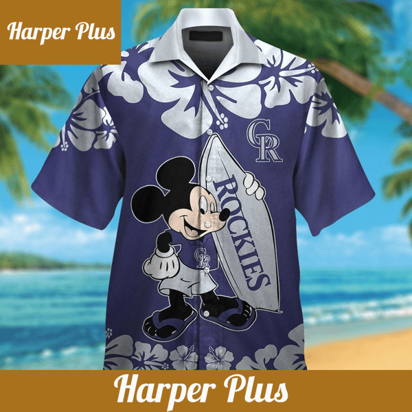 Colorado Rockies Mickey Mouse Short Sleeve Button Up Tropical Hawaiian Shirt - Trendy Aloha.jpg