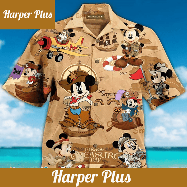 Disney Pirates Mickey Mouse Treasure Map Summer Holiday Family Aloha Hawaiian Beach Shirt - Trendy Aloha.jpg
