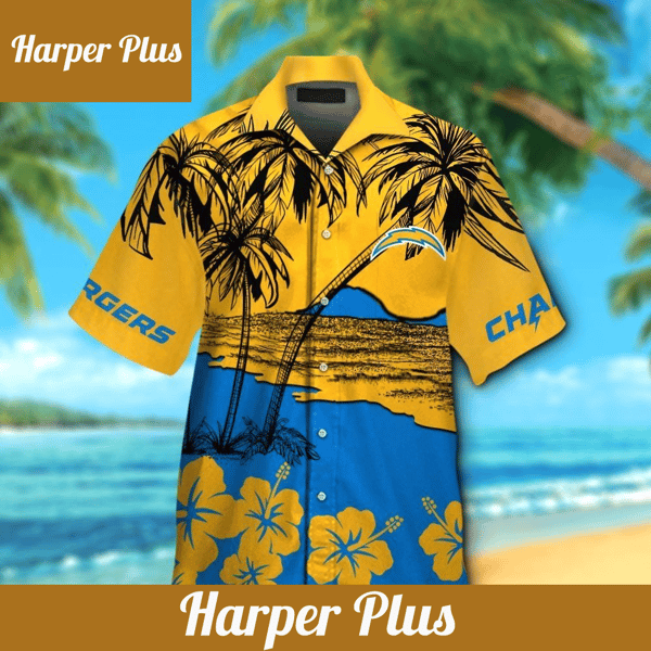 Los Angeles Chargers Short Sleeve Button Up Tropical Hawaiian Shirt - Trendy Aloha.jpg