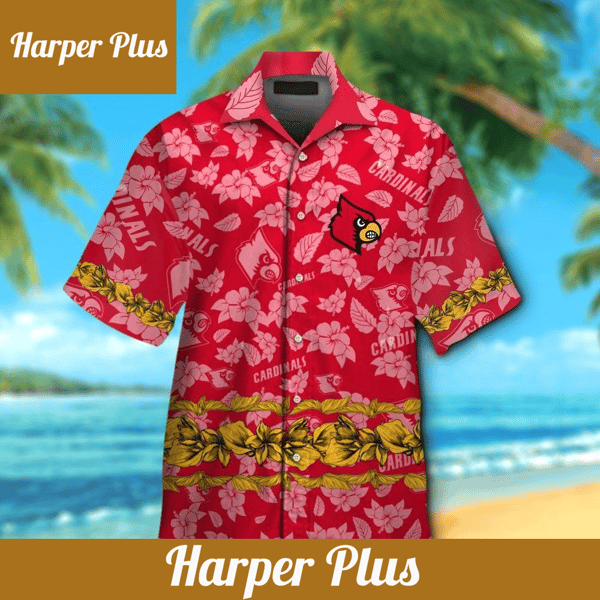 Louisville Cardinals Short Sleeve Button Up Tropical Hawaiian Shirt VER02 - Trendy Aloha.jpg