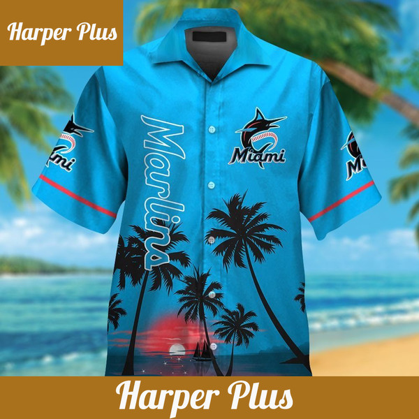 Miami Marlins Short Sleeve Button Up Tropical Hawaiian Shirt VER09 - Trendy Aloha.jpg