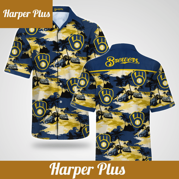 Milwaukee Brewers Hawaiian Shirt Milwaukee Brewers Tropical Island Blue Yellow Hawaii Shirt Milwaukee Brewers Aloha Shirt - Trendy Aloha.jpg