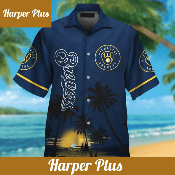 Milwaukee Brewers Hawaiian Shirt Milwaukee Brewers Tropical Island Sunset Blue Hawaii Shirt Milwaukee Brewers Aloha Shirt - Trendy Aloha.png