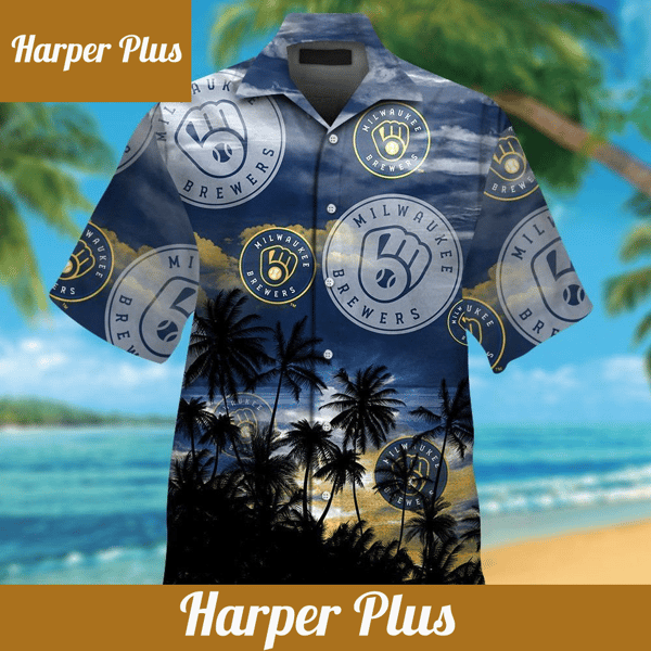 Milwaukee Brewers Short Sleeve Button Up Tropical Hawaiian Shirt VER010 - Trendy Aloha.jpg