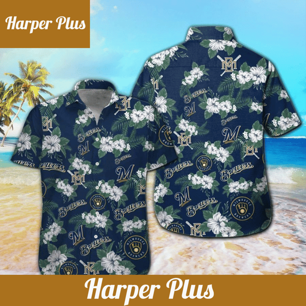 Milwaukee Brewers Short Sleeve Button Up Tropical Hawaiian Shirt VER04 - Trendy Aloha.jpg