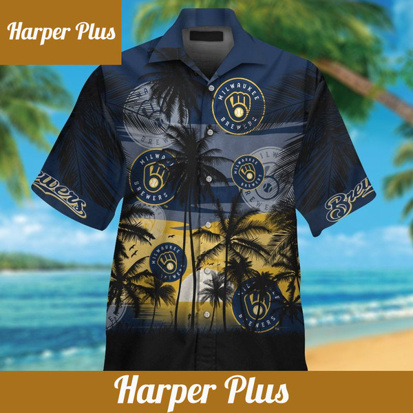Milwaukee Brewers Short Sleeve Button Up Tropical Shirt Hawaiian Shirt - Trendy Aloha.jpg