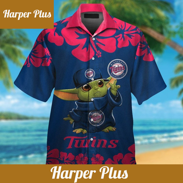 Minnesota Twins Baby Yoda Short Sleeve Button Up Tropical Hawaiian Shirt - Trendy Aloha.jpg