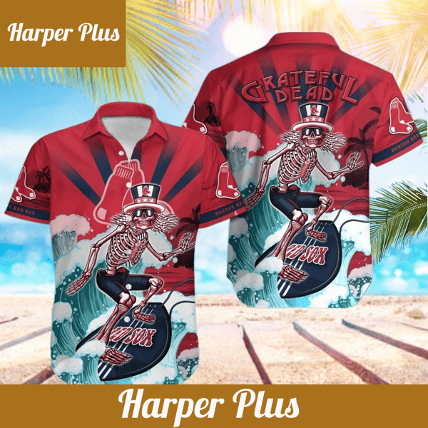 MLB Boston Red Sox Grateful Dead Hawaiian Shirt - Trendy Aloha.jpg