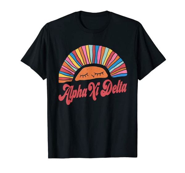 Adorable Alpha-Xi-Delta Retro Sunset Face Greek Sorority Gift T-Shirt - Tees.Design.png