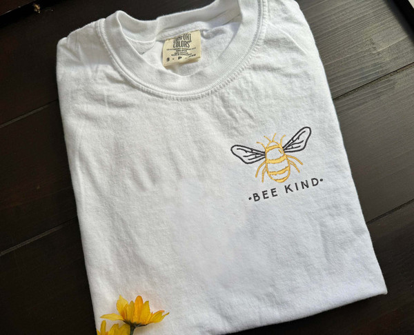 Embroidered Bee Kind Shirt, Be Kind Shirt, Kindness Shirt, Positivity Shirt, Cute Inspirational Gift, Womens Bee Shirt, Bee Lover Shirt.jpg