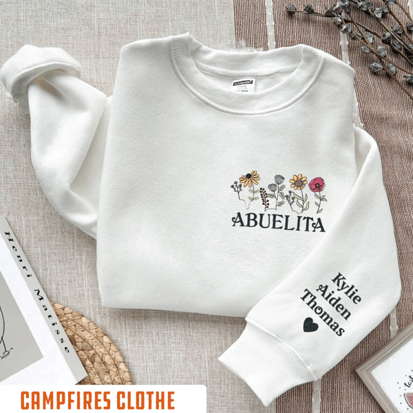 Custom Text Embroidered Sweatshirt, Embroidered Wildflower Sweatshirt, Floral Sweatshirt, Embroidered Floral Hoodie, Mother's Day Gift.jpg
