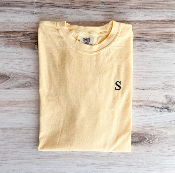Single Initial Embroidered Comfort Colors Tee, Custom Letter Shirt, Custom T- Shirt, Embroidered Tee, Embroidered Shirt, Custom Shirt, Cute.jpg