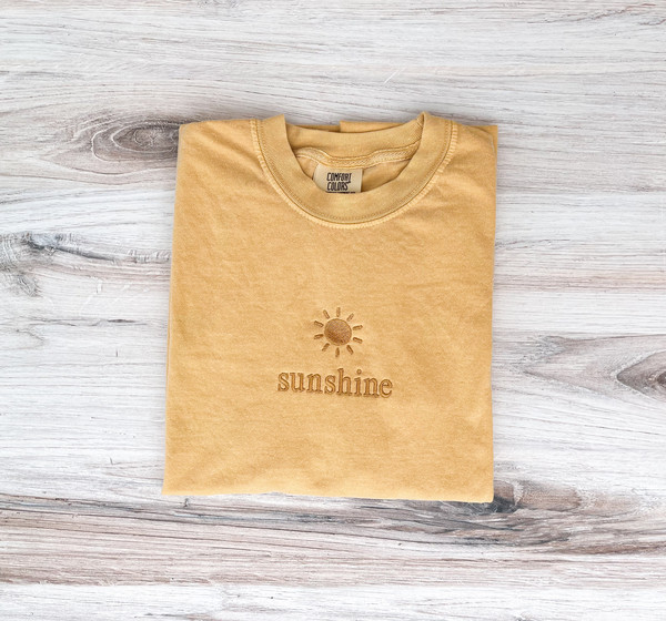 Sunshine Shirt, Bright Shirt, Summer Shirt, Sea Tee, Sun Comfort Colors, Embroidered Sun Shirt, Minimalist Shirt, Sunny Tee, Yellow Shirt.jpg