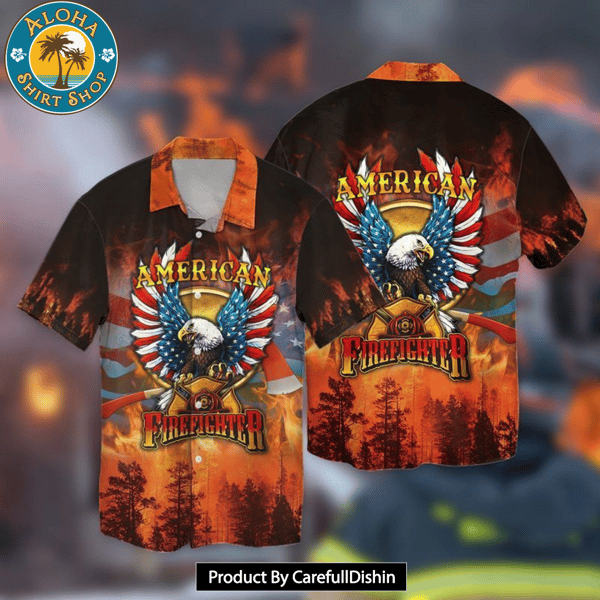 4th Of July Independence Day American Firefighter Eagle Hawaiian Shirt.jpg