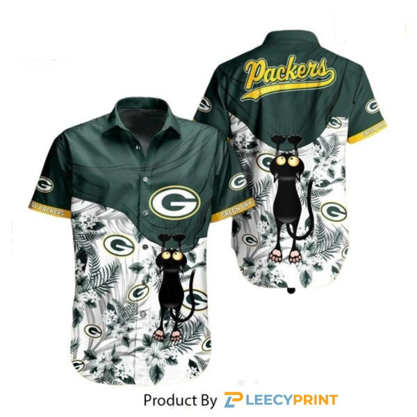 Green Bay Packers Hawaiian Shirt Black Cat Graphic Printed.jpg