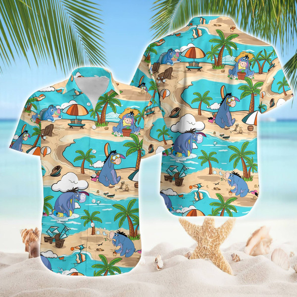 Pooh Hawaiian Shirt, Eeyore Shirt, Summer Hawaiian Shirt, Summer Beach Shirt, Disneyland Trip Shirt, Disneyworld Family Vacation 2024 Shirt 1.jpg