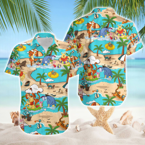Pooh Hawaiian Shirt, Eeyore Shirt, Summer Hawaiian Shirt, Summer Beach Shirt, Disneyland Trip Shirt, Disneyworld Family Vacation 2024 Shirt.jpg