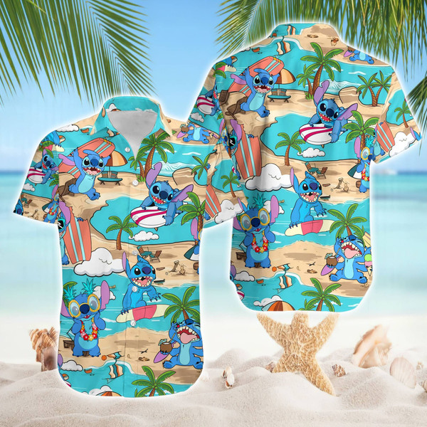 Stitch Hawaiian Shirt, Stitch Summer Hawaiian Shirt, Summer Beach Shirt, Stitch Birthday Gift, Stitch Cruise, Family Vacation 2024 Shirt.jpg