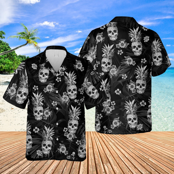 Gothic Skull Hawaiian Shirt, Humorous Skeleton Shirt, Goth Clothing, Goth Skull Shirts.jpg