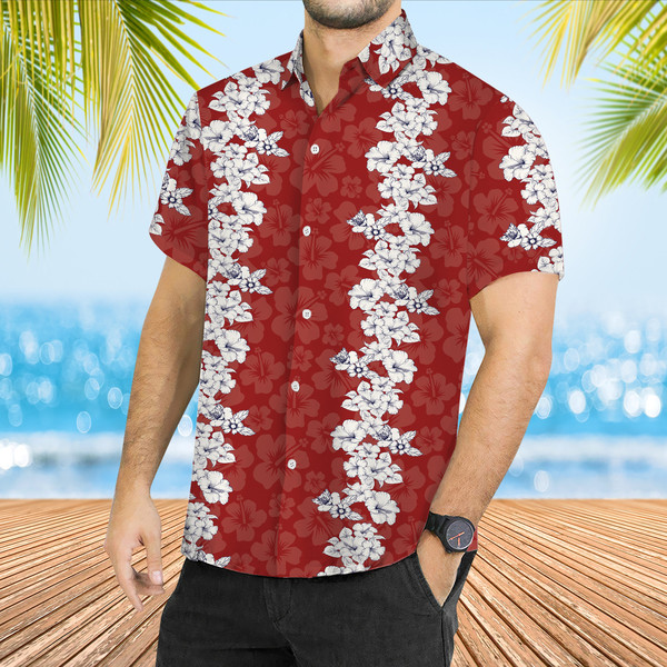 Red Hibiscus Hawaiian Shirt, Tropical Hawaiian Shirt, Summer Matching Shirt, Hawaiian Team Shirt.jpg