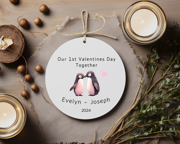 1st Valentines Day Romantic Penguins Ornament, Valentines Ceramic Ornament Gift, First Valentines Day Boyfriend Keepsake, Gift for Husband 2.jpg