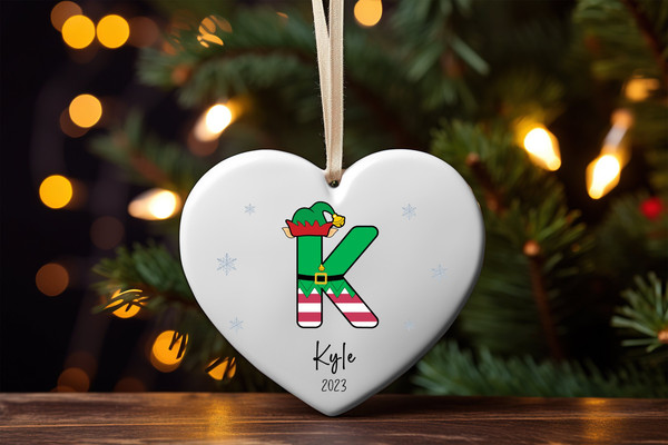 Heart Elf Letter Christmas Ornament, 2023 Christmas Ornament, Custom Initial Christmas Ornament, Monogram Hanging Ornament for Christmas.jpg