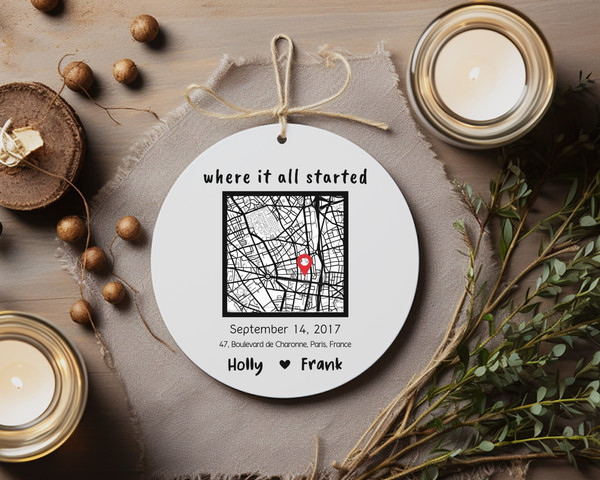 Personalized Map Ornament Gift, Where It All Started Ornament, Valentines Day Gift, Engagement Gift, Couple Ornament, Anniversary Gift 3.jpg