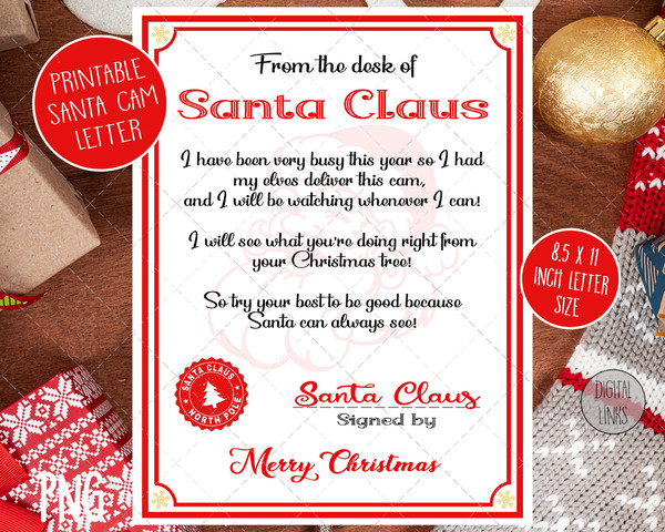 Santa cam letter, printable santa cam letter, Printable santa cam, santa letter pdf, santa mail, north pole letter, letter from santa claus.jpg