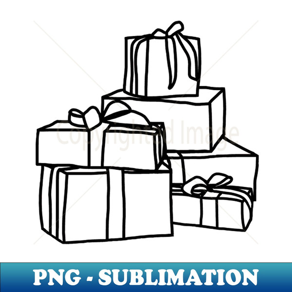 Pile of Wrapped Christmas Gift Boxes Line Drawing - Instant Sublimation Digital Download