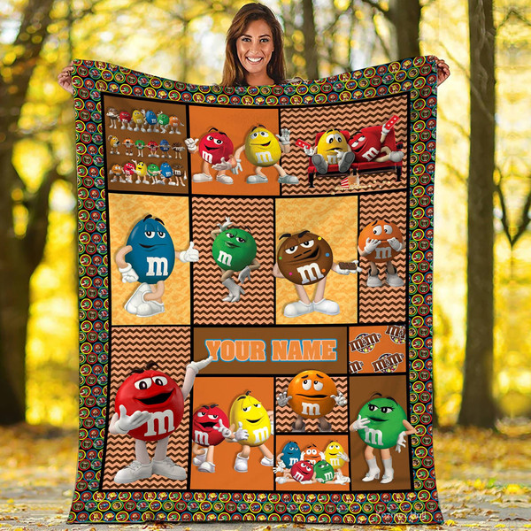 Personalized M and M Fleece Blanket M and M Blanket MMs World Birthday Gift  M and M Gifts M and M Theme Party.jpg