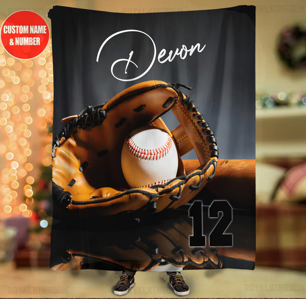 Personalized Name and Number Baseball Blanket Baseball Blanket for Son, Grandson, Baseball Boy Birthday Gift for Baseball Lover 01.jpg