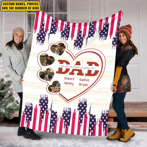 Custom Photo Blanket For Dad, Gift For Dad, Father's Day Gift, Soft Fleece Sherpa Home Decor photo collage, USA Flag 4th Of July Blanket.jpg