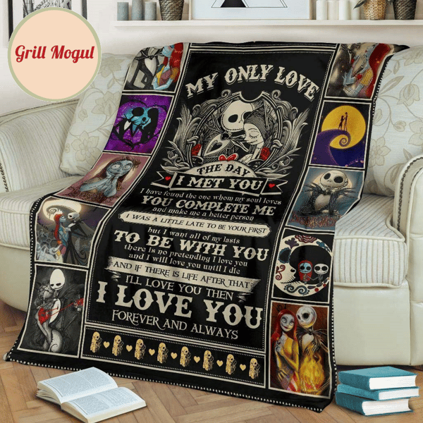 Jack & Sally Fleece Blanket I Love You Forever And Always Bedding Decor.jpg