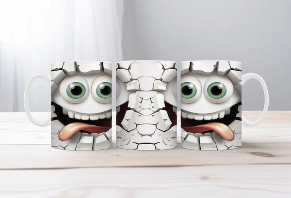 3D Funny Smiley Face Mug Wrap, 11oz & 15oz Mug Template, Flower Mug Sublimation Design Mug2.jpg