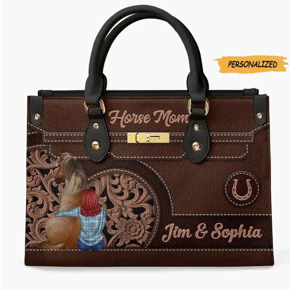 Horse Mom Personalized Leather Bag, Gift for Horse Lover, Gift For Her, Birthday Gift, Horse Owner Gift, Custom Horse And Girl Leather Bag.jpg