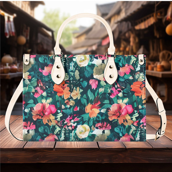 Luxury Women PU Leather Handbag Bag Shoulder Bag tote purse Beautiful, cute spring green peach summer Hobo Floral flower botanical design.jpg