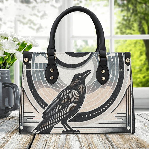 Luxury Women PU leather Handbag tote unique Crow mystical Art deco moon star purse  Make a nice gift.jpg