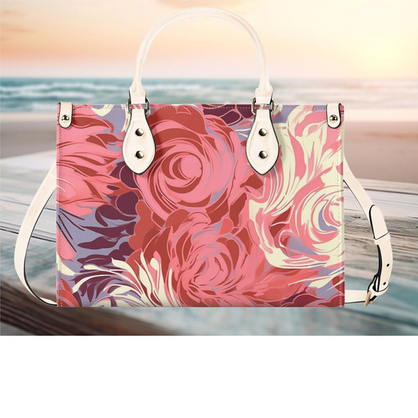 Women PU leather Handbag tote Floral botanical design purse 3 sizes large can be a beautiful beach travel tote Vacation Beach Travel.jpg