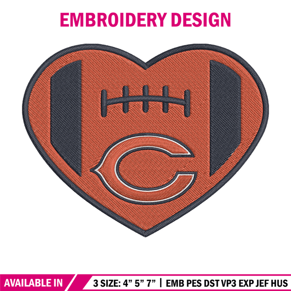 Heart Chicago Bears embroidery design, Chicago Bears embroidery, NFL embroidery, sport embroidery, embroidery design. (2.jpg