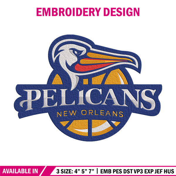 Orleans Pelicans logo embroidery design,NBA embroidery,Sport embroidery,Embroidery design,Logo sport embroidery.jpg
