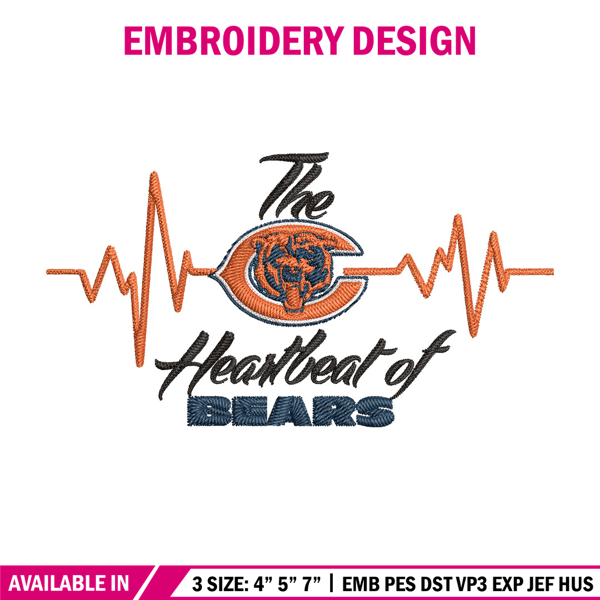 The heartbeat of Chicago Bears embroidery design, Bears embroidery, NFL embroidery, sport embroidery, embroidery design. 1.jpg