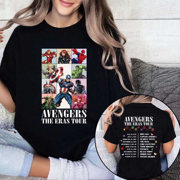 Vintage 2 Sides Avengers Eras Tour Shirt, Avengers The Eras Tour Tshirt, Superhero Sweatshirt, Scarlet Witch, Spiderman Shirt, Hulk Shirts.jpg