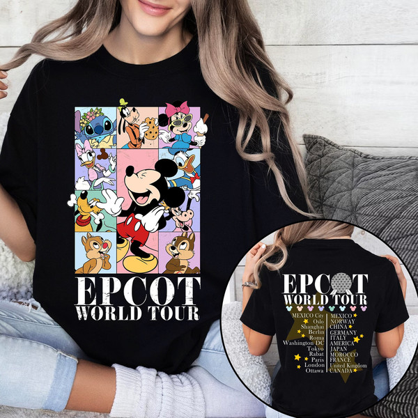 Vintage 2 Sides Disney Epcot World Tour Shirt, Disney Epcot Shirt, Drink Around The World Traveler Shirt, Epcot Sweatshirt, Disney Trip Tee.jpg