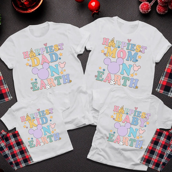 Vintage Happiest Place On Earth Family Shirt, Disney Matching Shirt, Disney Castle Tshirt, Disneytrip 2024 Shirt, Happiest Mom Happiest Dad.jpg