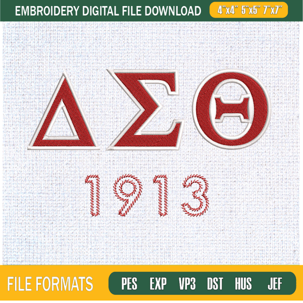 Delta Sigma Theta 1913 Logo Embroidery Designs, Historically Black Colleges and Universities Machine Embroidery Design, Machine Embroidery Designs - Premium & O