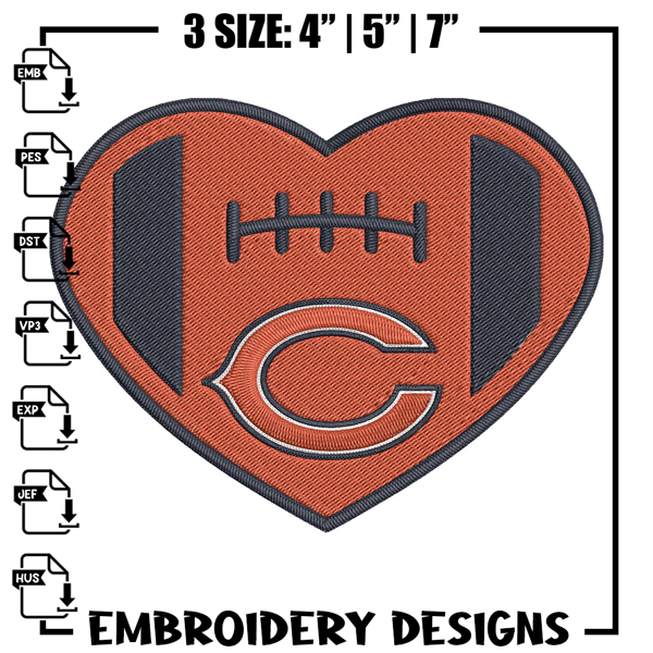 Heart Chicago Bears embroidery design, Chicago Bears embroidery, NFL embroidery, sport embroidery, embroidery design. (2.jpg