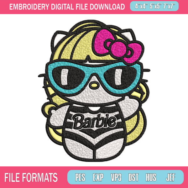 Hello Kitty Barbie Embroidery design, Hello Kitty Barbie Embroidery, logo design, Embroidery File, Digital download. 1.jpg