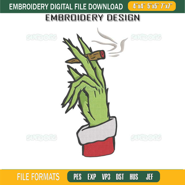 Grinch Smoking Blunt Embroidery Design File, Christmas Weed Embroidery Design File.jpg